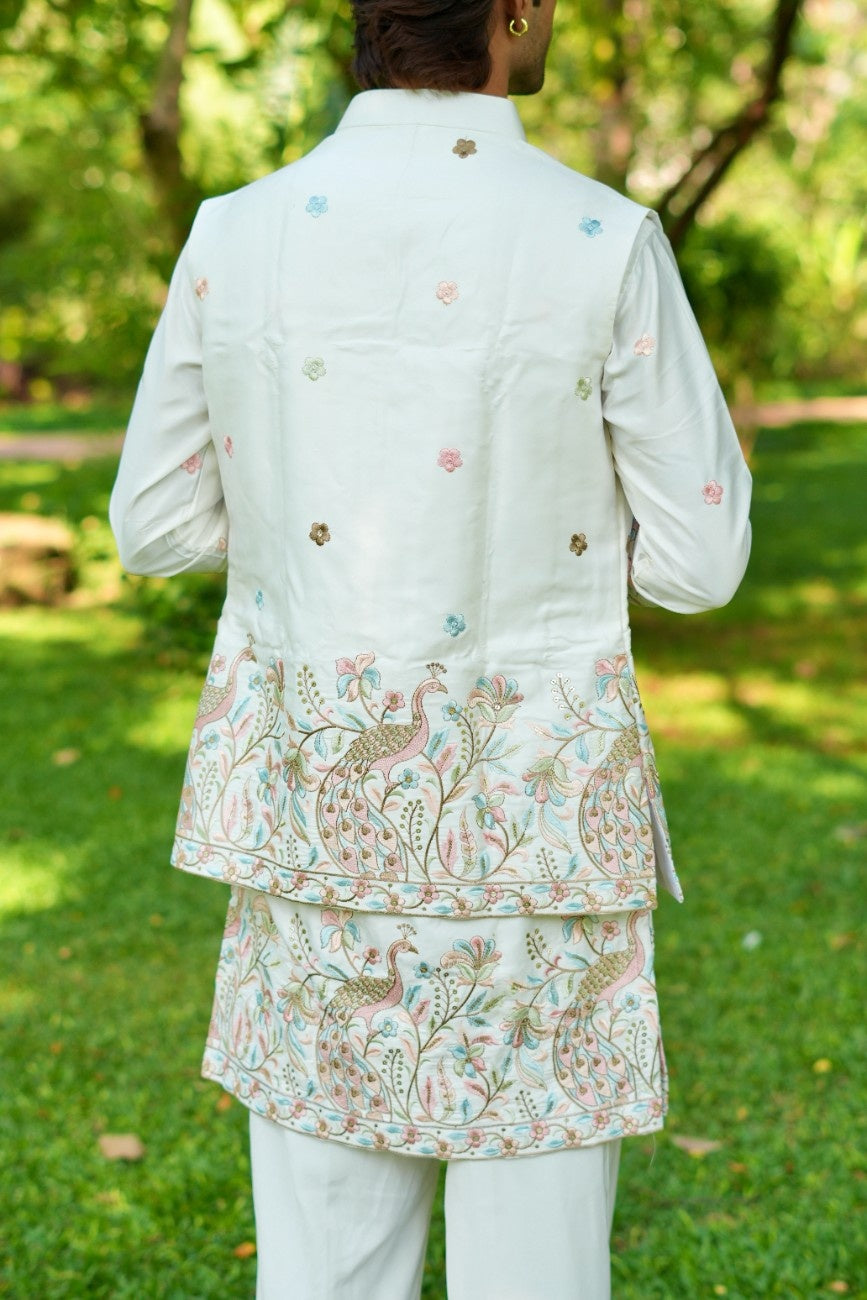 Rajvaibhav Mint Peacock Koti Kurta Set
