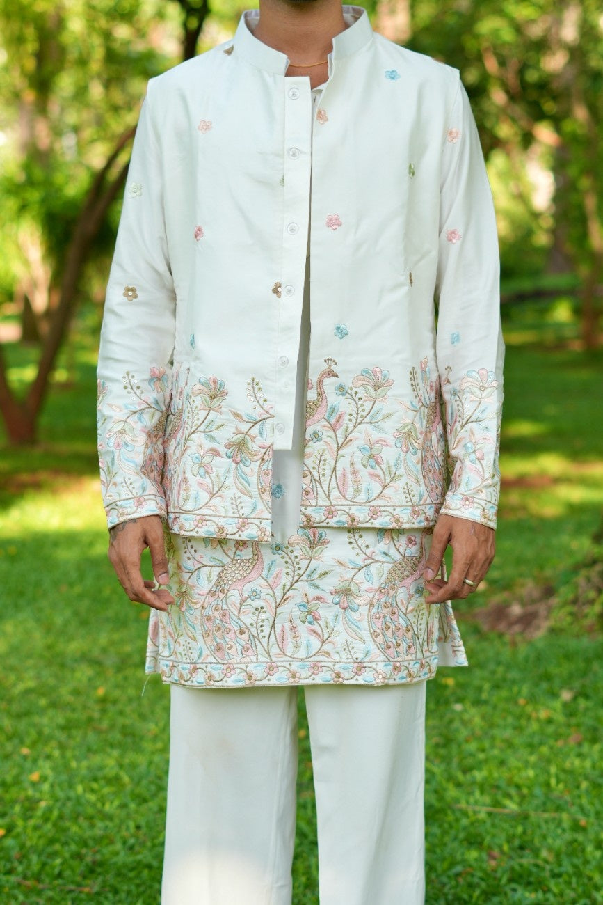 Rajvaibhav Mint Peacock Koti Kurta Set