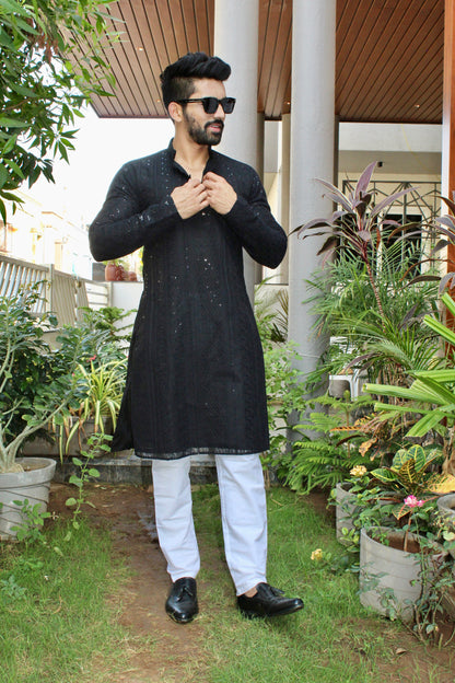 Black Sequin Embroidered Kurta