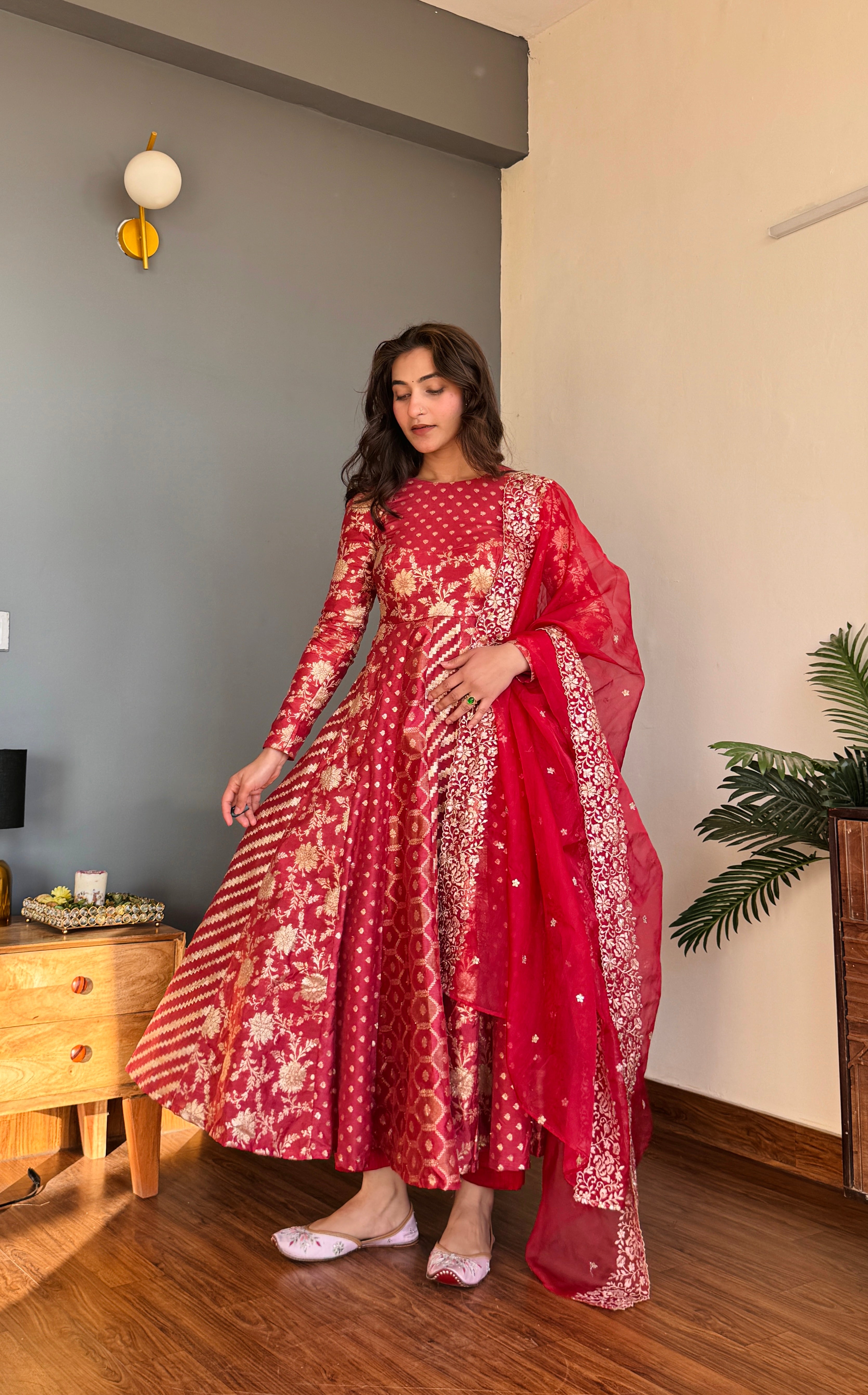 Buy Rangrej Red Noor Anarkali Set Online | Kzari – Kzari - The Design ...