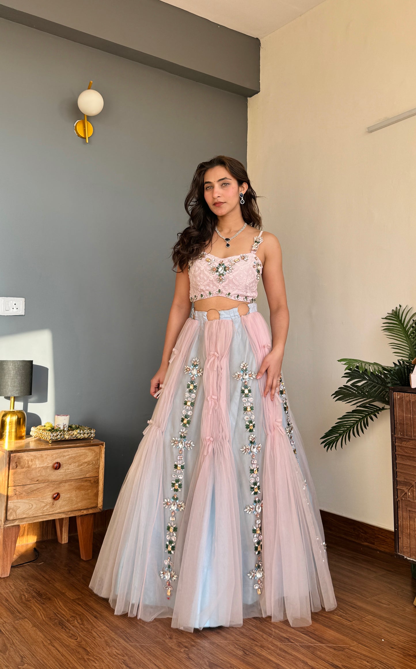 Celeste Bloom Ombre Crop Top Lehanga