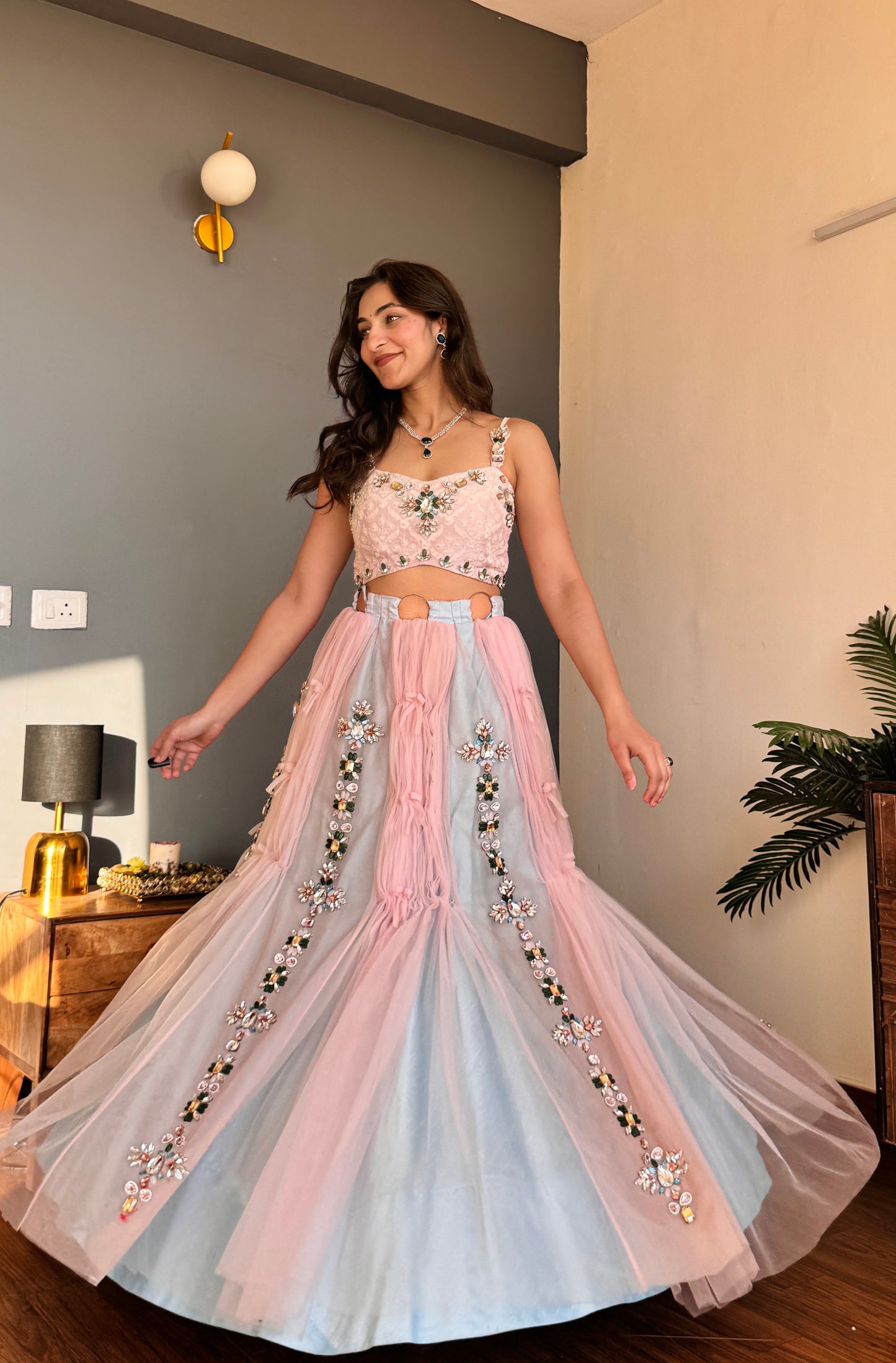 Celeste Bloom Ombre Crop Top Lehanga