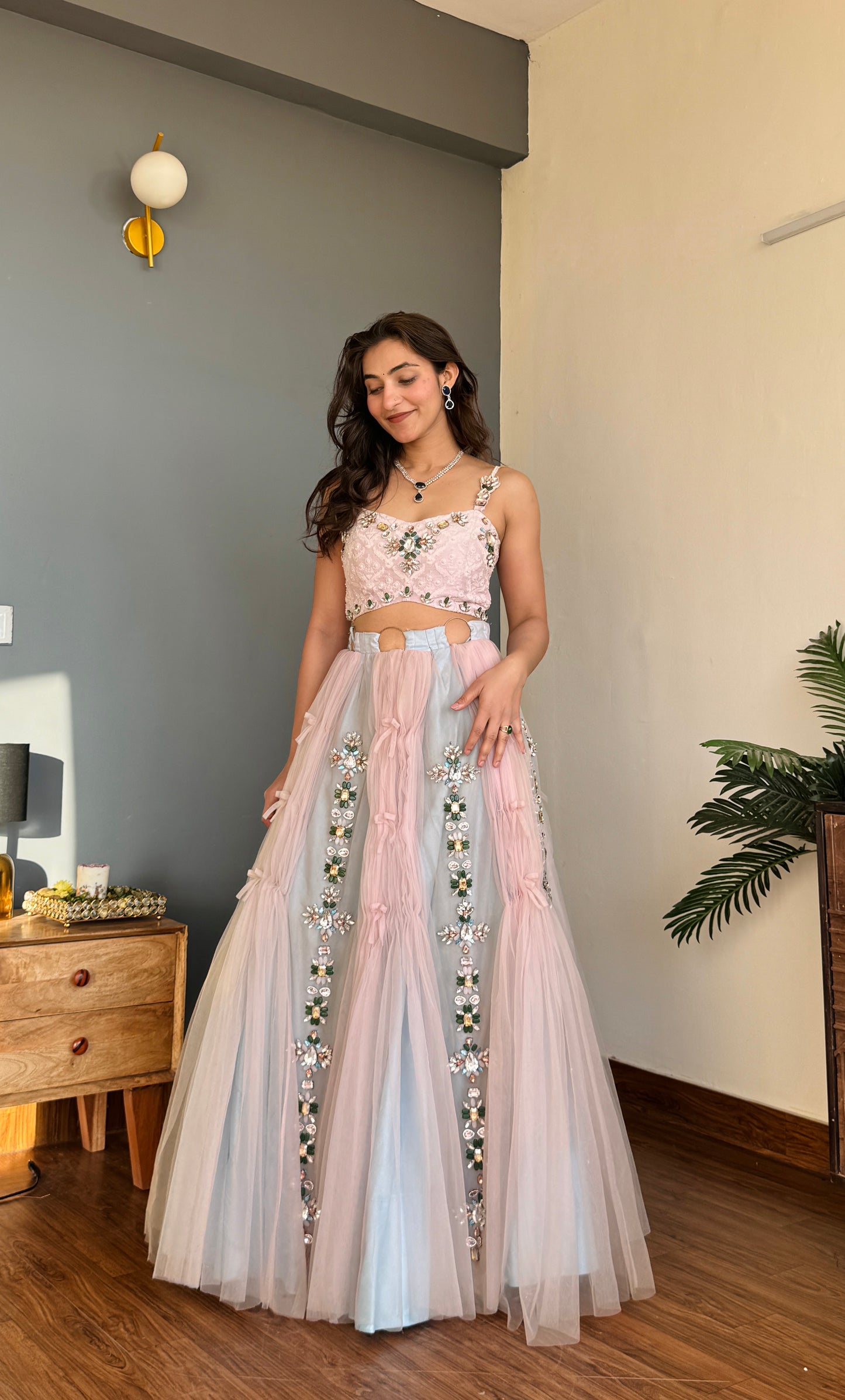 Celeste Bloom Ombre Crop Top Lehanga