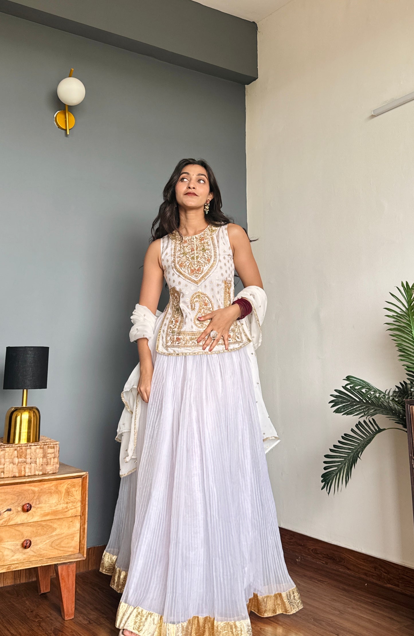 White Coral Gold Embriodery Lehanga choli with Dupatta