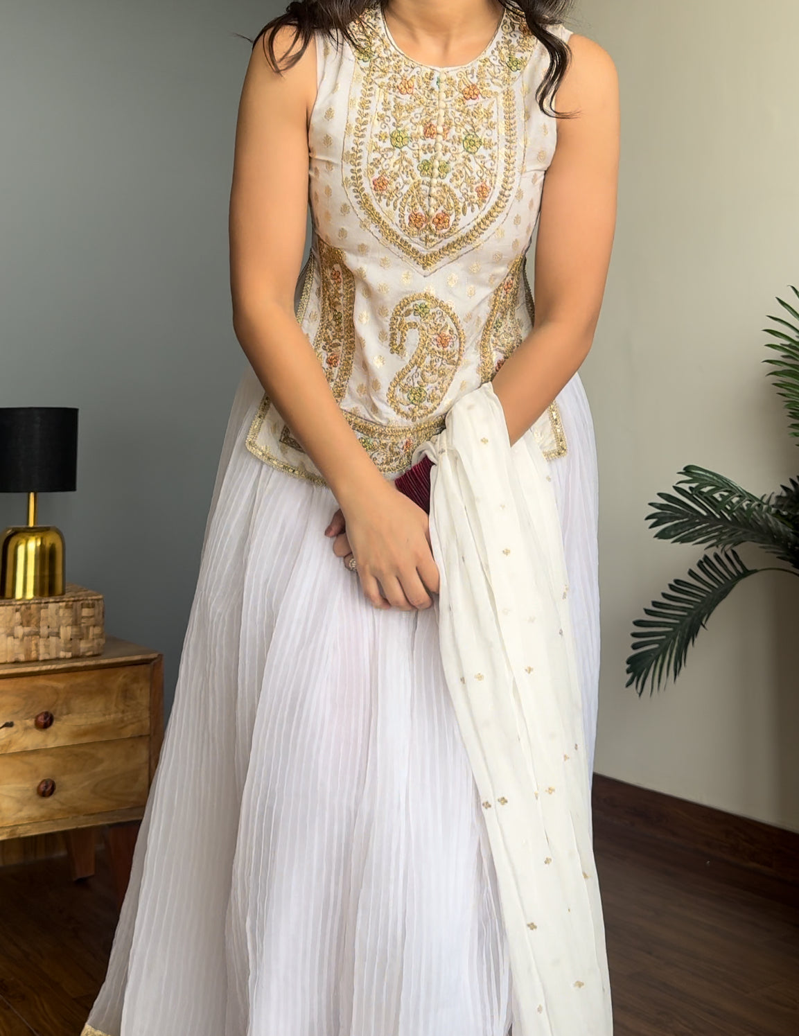 White Coral Gold Embriodery Lehanga choli with Dupatta
