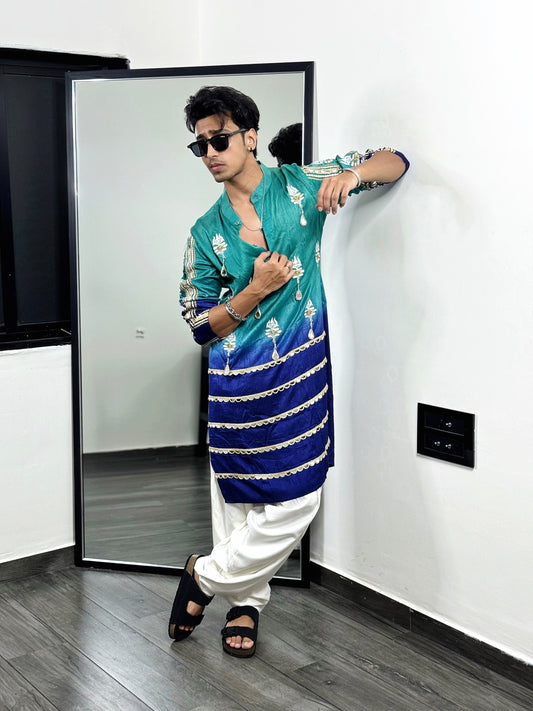 Blue Shaded Om Kurta