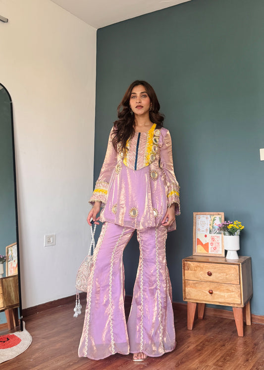 Lavender Noor Peplum & Flared Pants Set