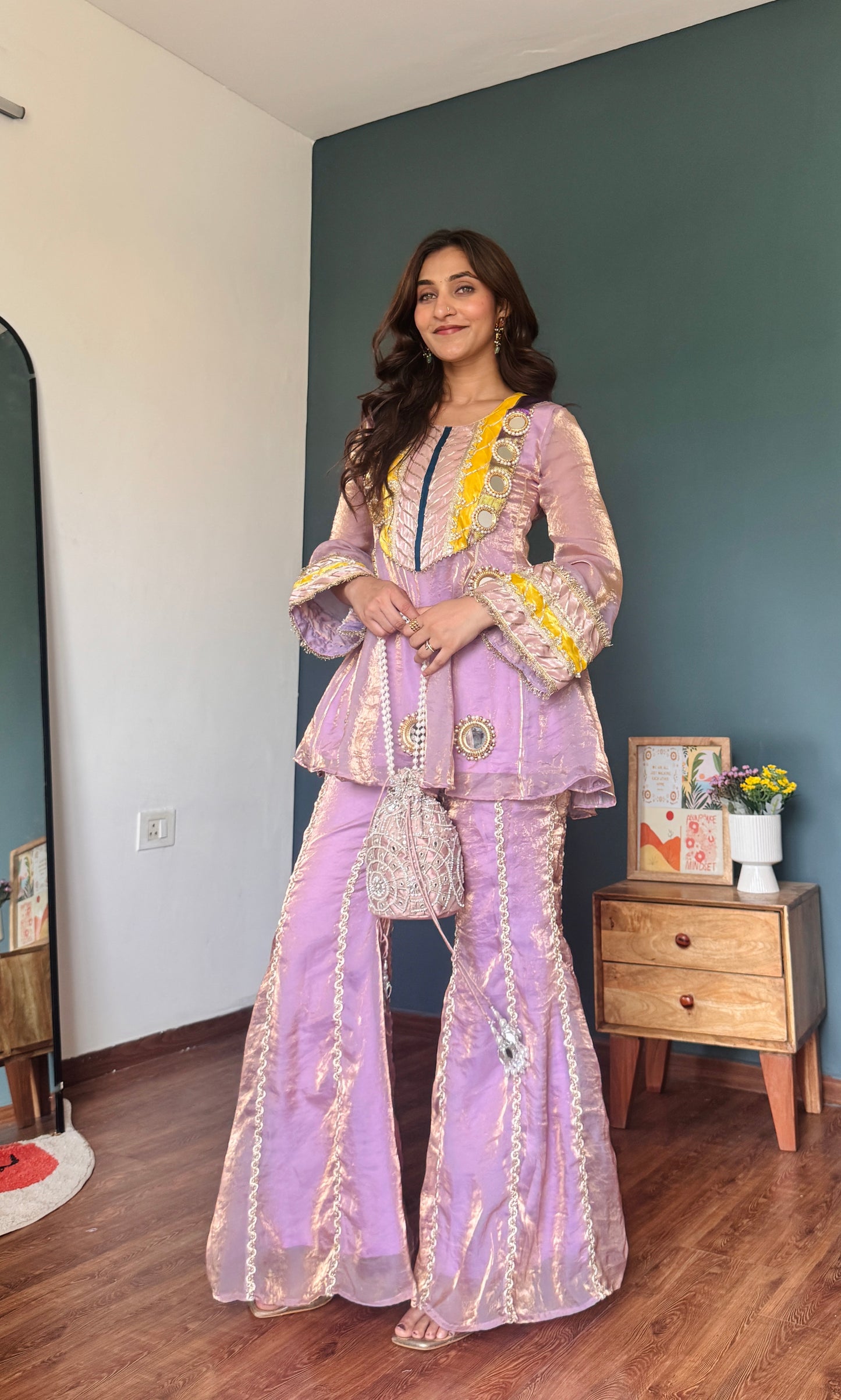 Lavender Noor Peplum & Flared Pants Set