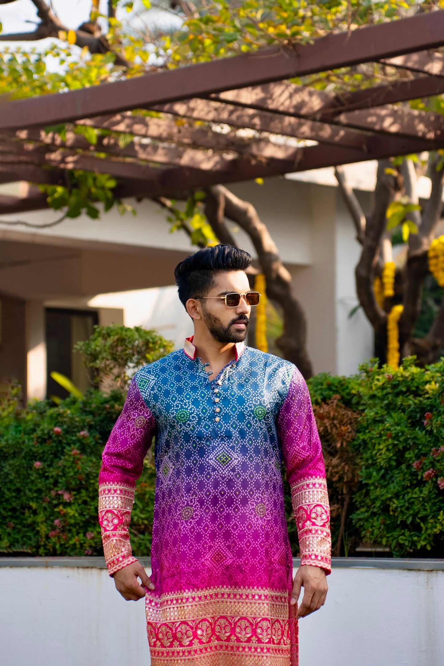 The Prussian Shaded Blue and Pink Kurta