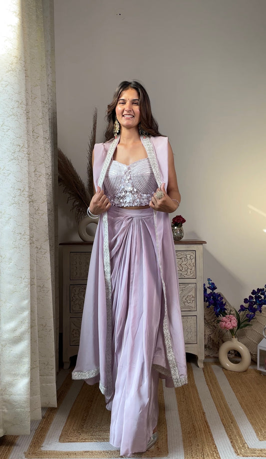 Lavender Crape Jacket Indowestern