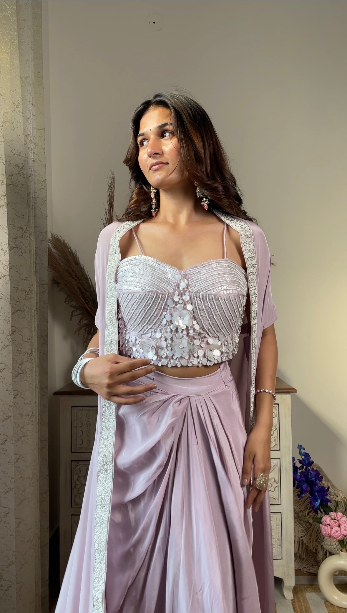 Lavender Crape Jacket Indowestern