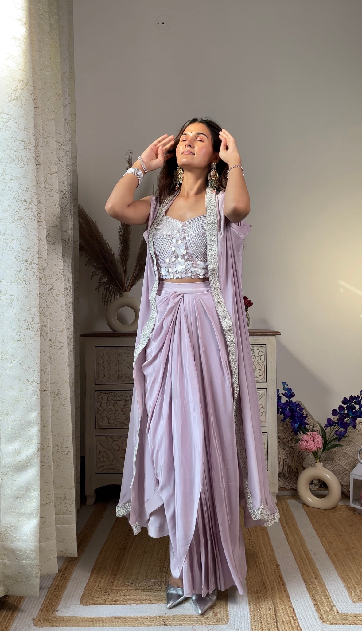 Lavender Crape Jacket Indowestern