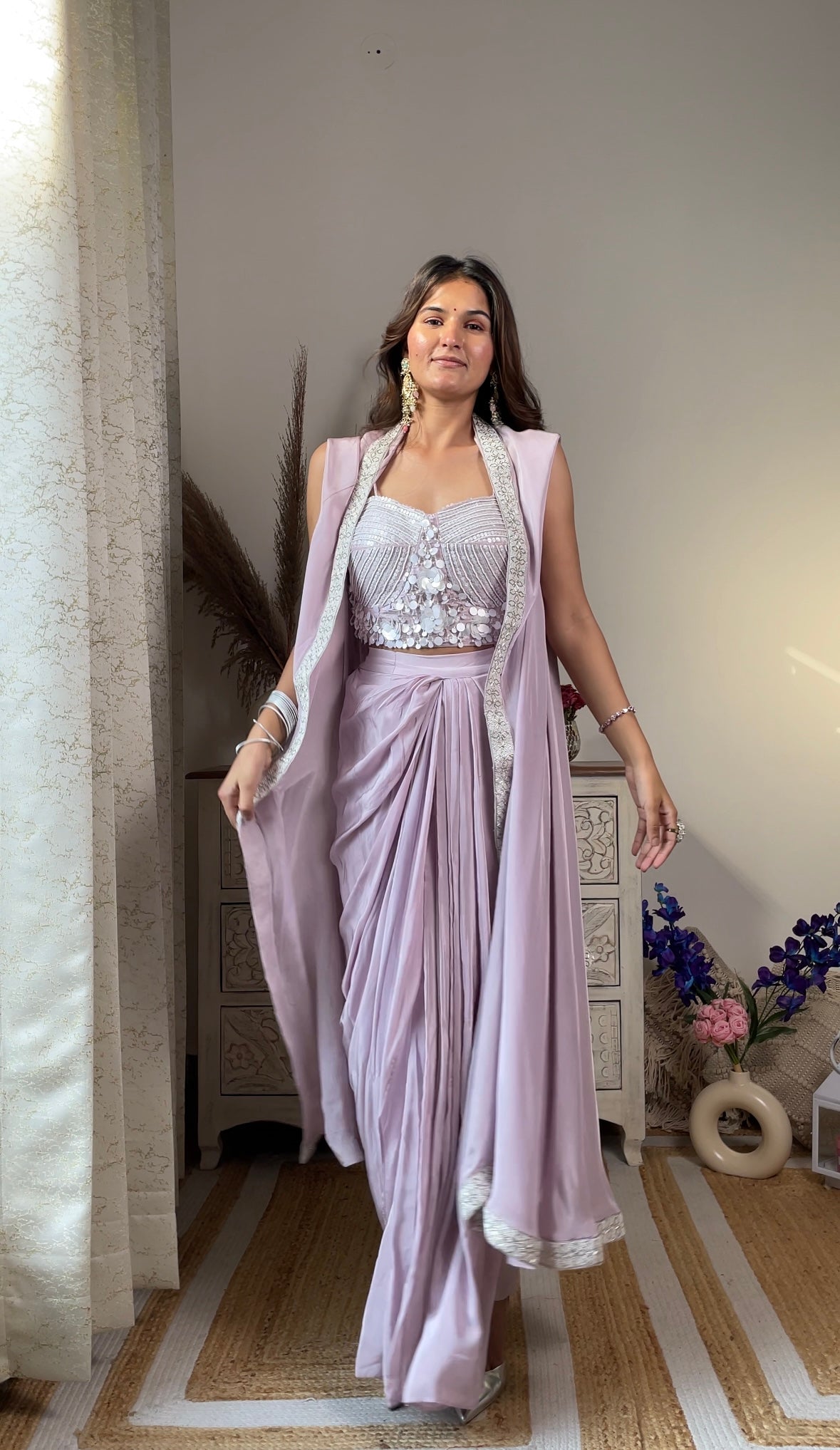 Lavender Crape Jacket Indowestern