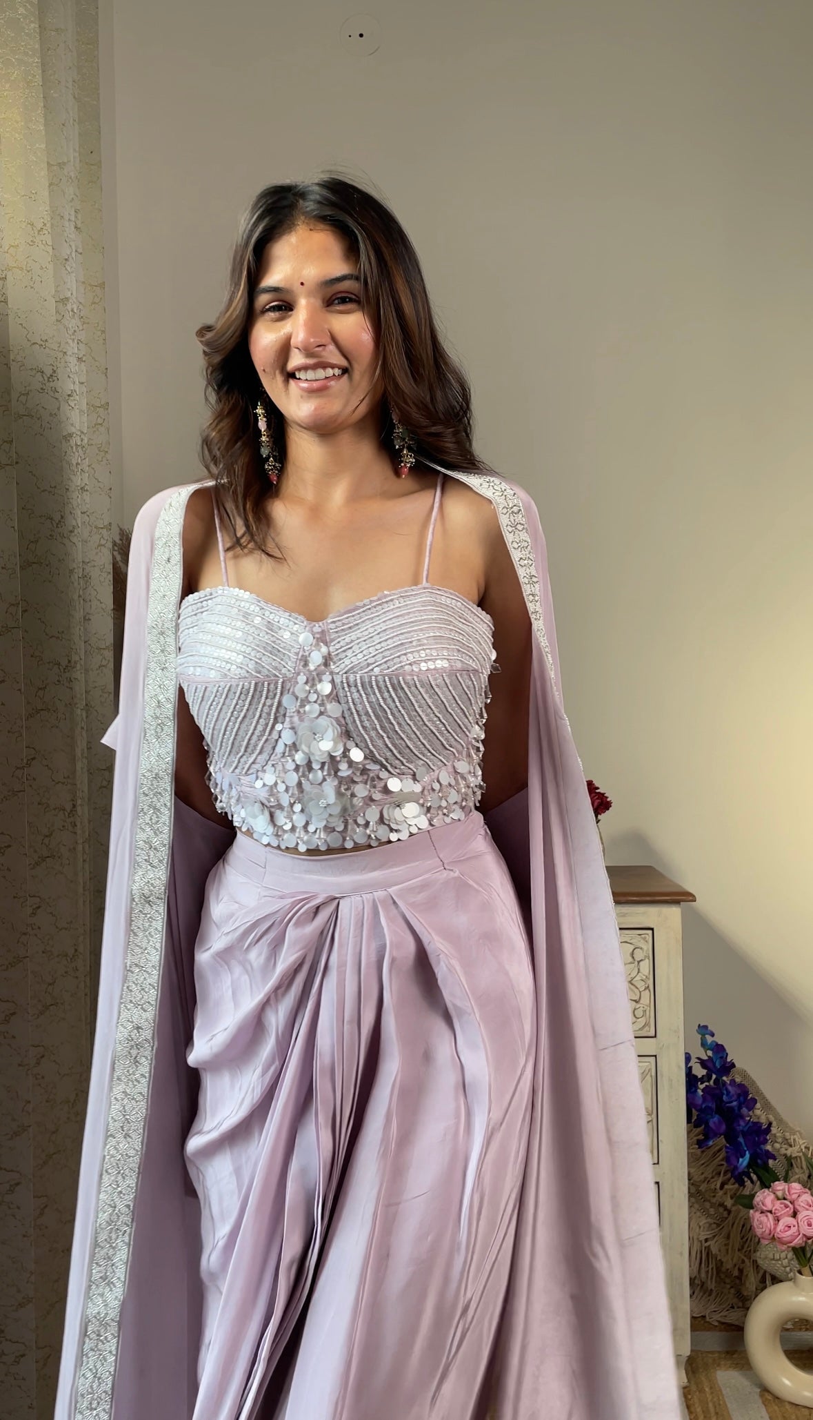 Lavender Crape Jacket Indowestern