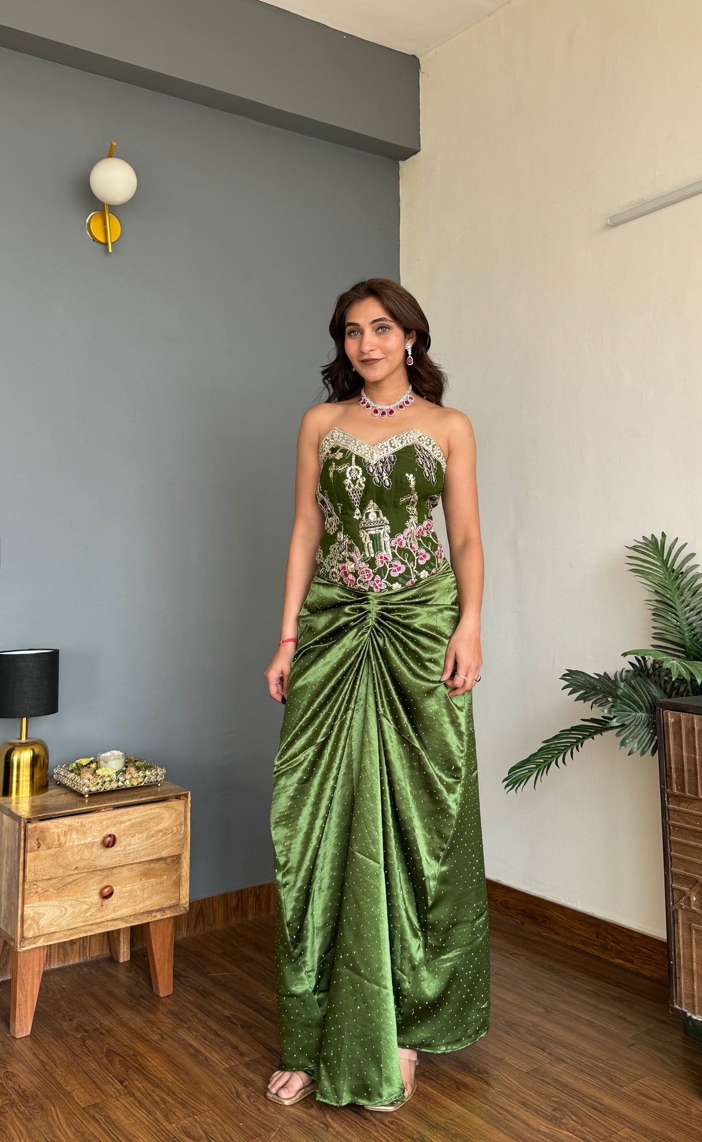 Viridian Drape Corset Set