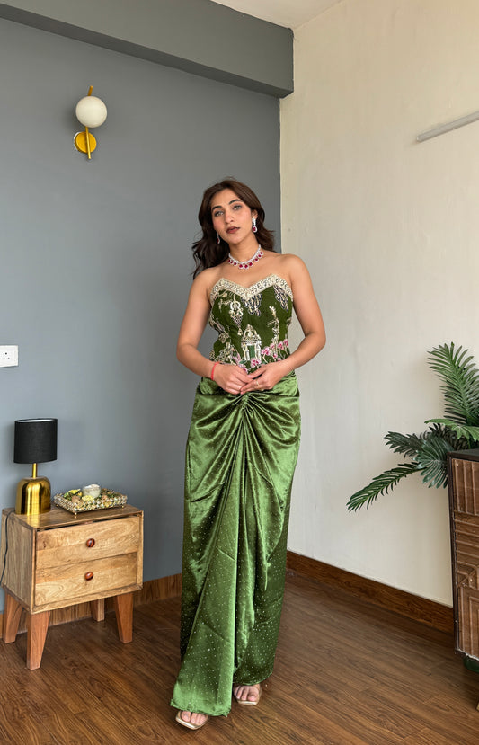 Viridian Drape Corset Set