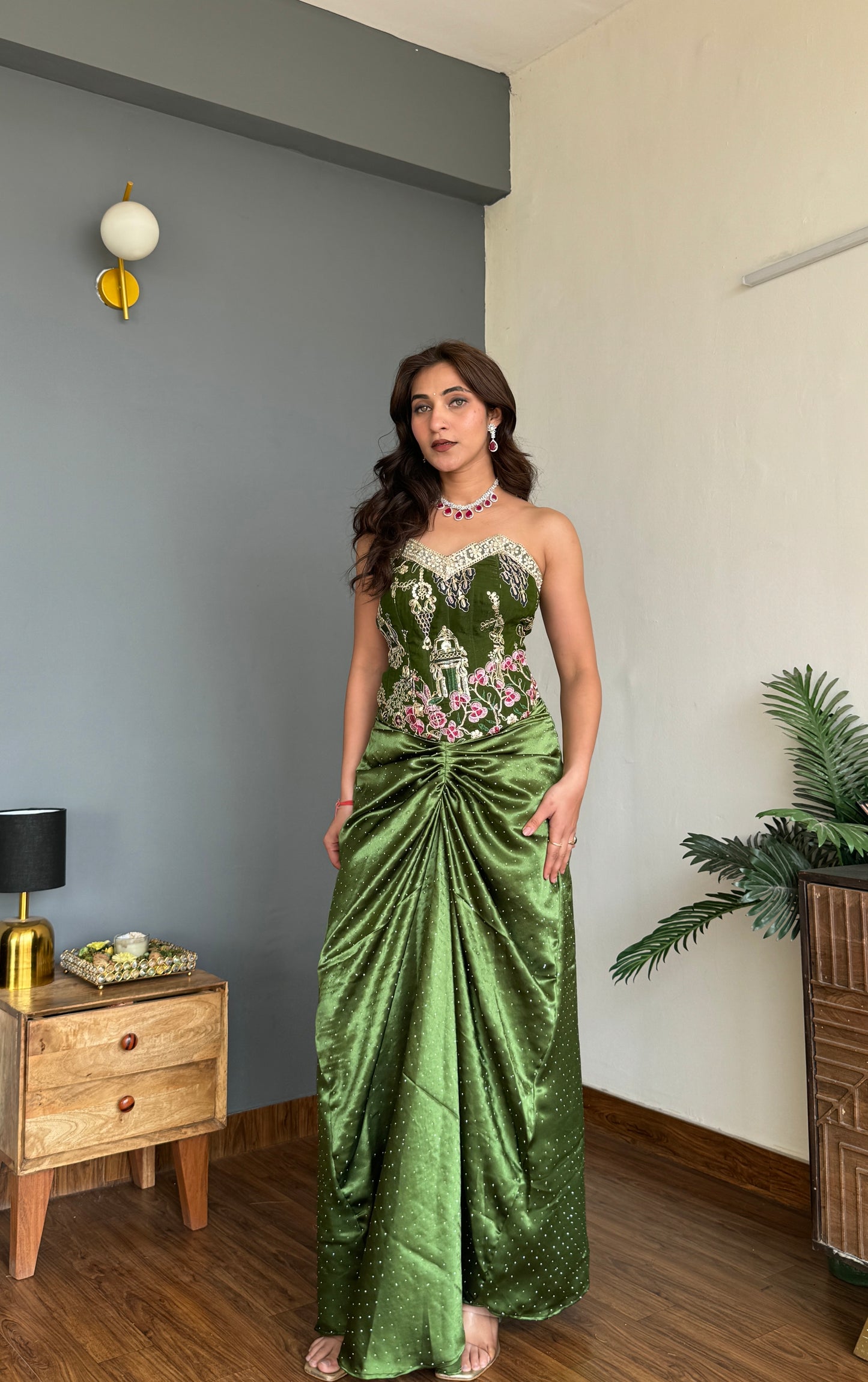 Viridian Drape Corset Set