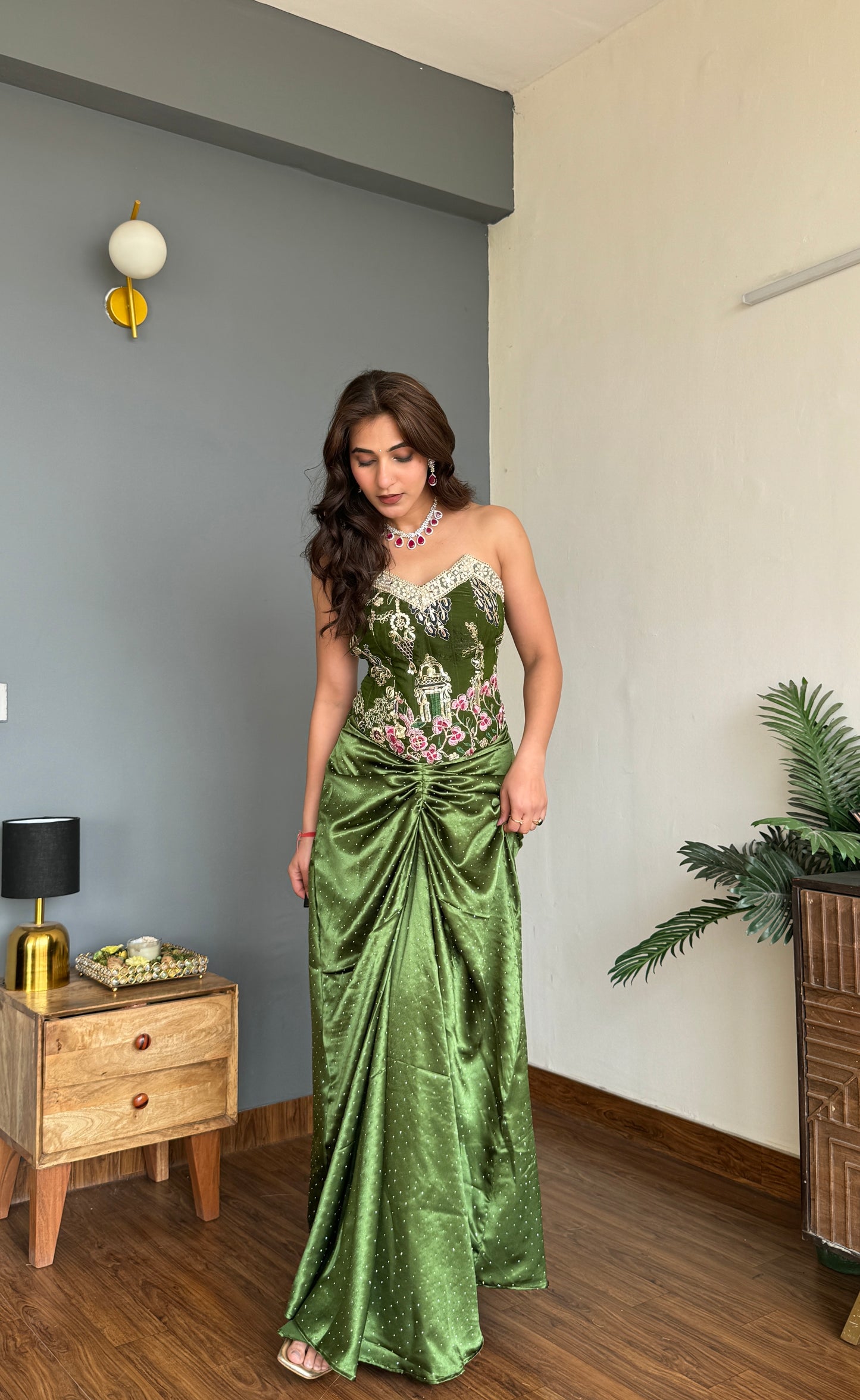 Viridian Drape Corset Set