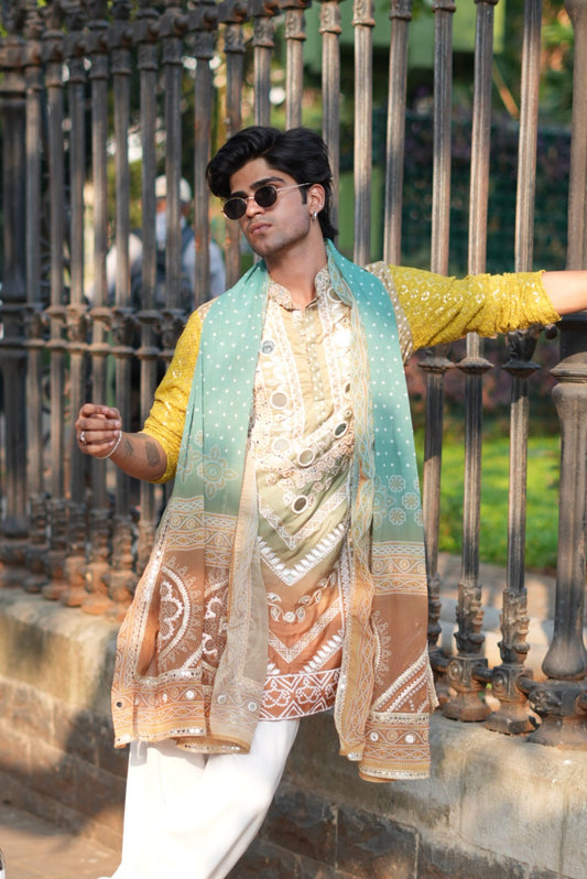 Forest Line Bhandhani Kurta Plus Dupatta