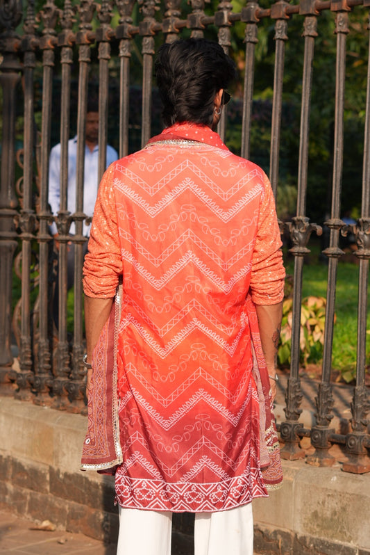 Cherry Red Bhandhani Kurta Plus Dupatta