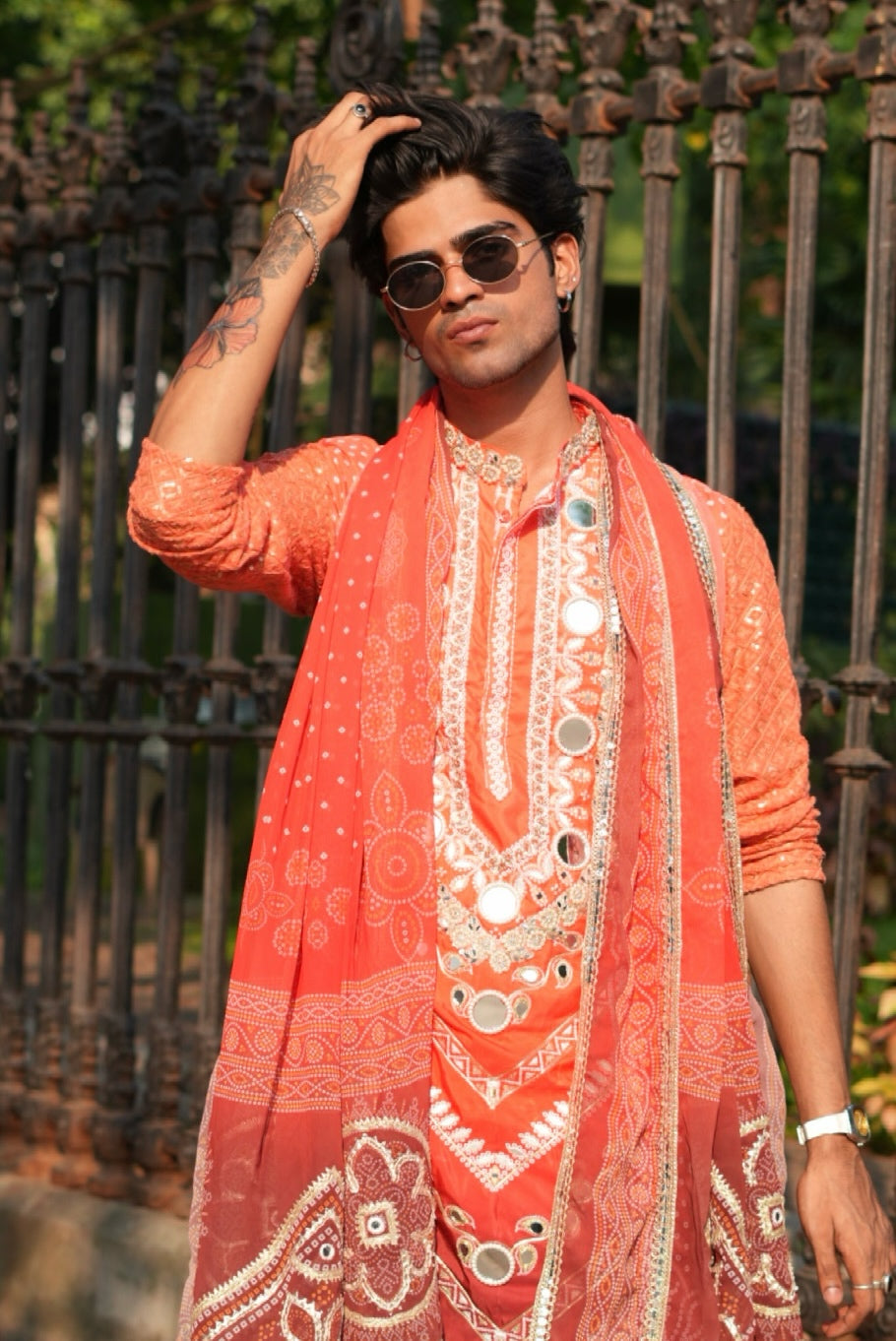 Cherry Red Bhandhani Kurta Plus Dupatta