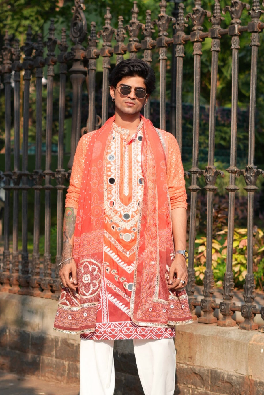 Cherry Red Bhandhani Kurta Plus Dupatta