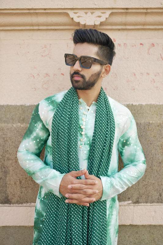 Haryali Chanderi Green Check Mirror Kurta