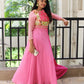 Exquisite Pink Floral Print & Embroidered Designer Casual Gown