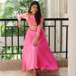 Exquisite Pink Floral Print & Embroidered Designer Casual Gown