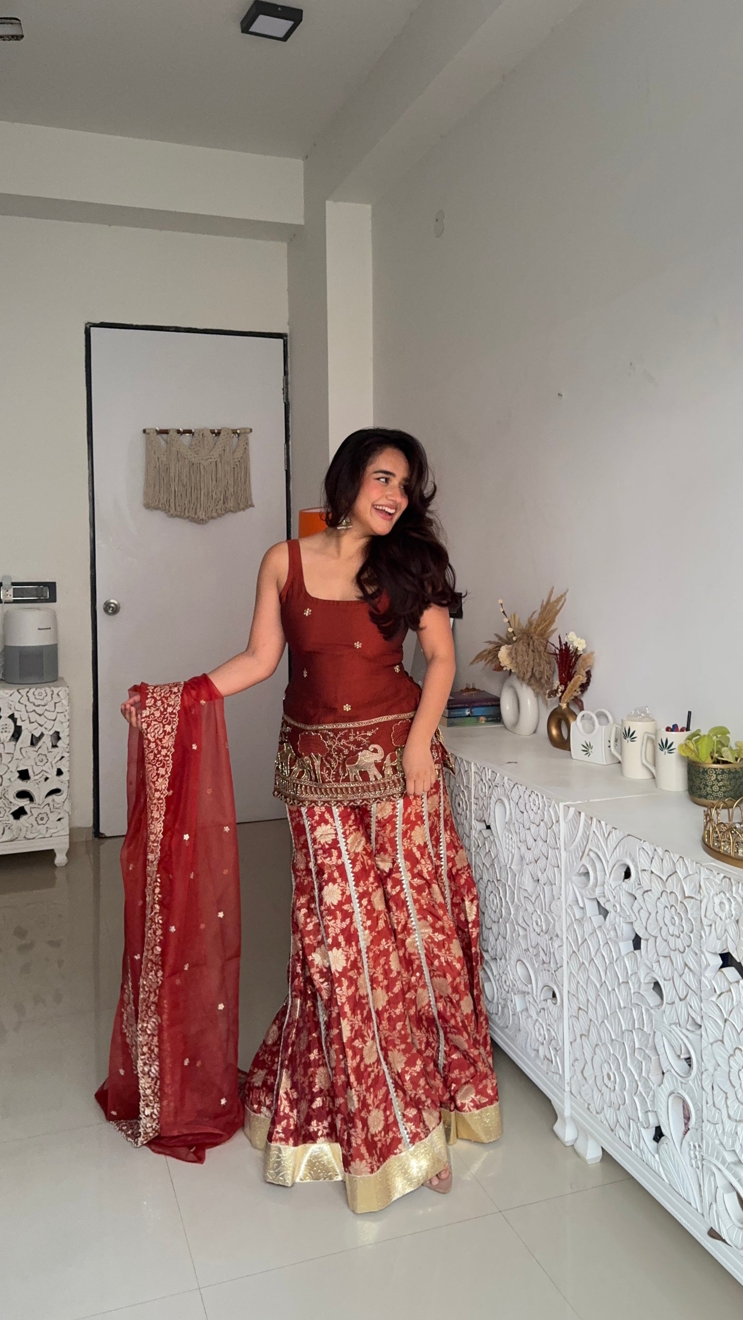 Mehru Rust Silk Plazzo Set