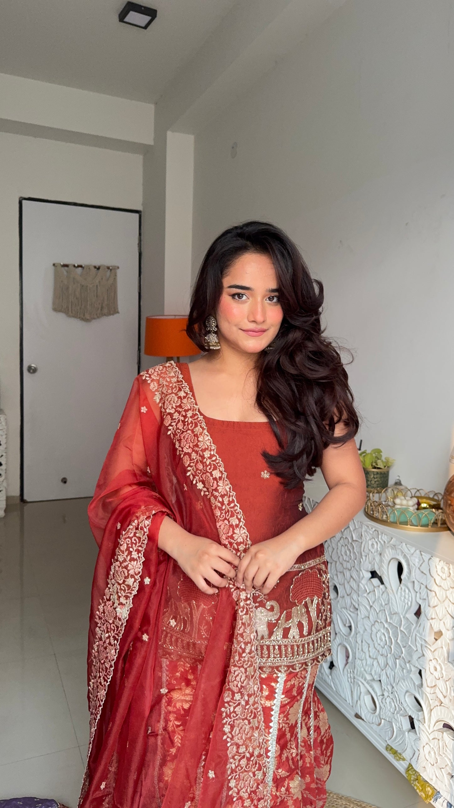 Mehru Rust Silk Plazzo Set