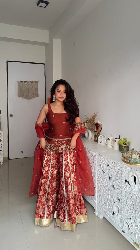 Mehru Rust Silk Plazzo Set