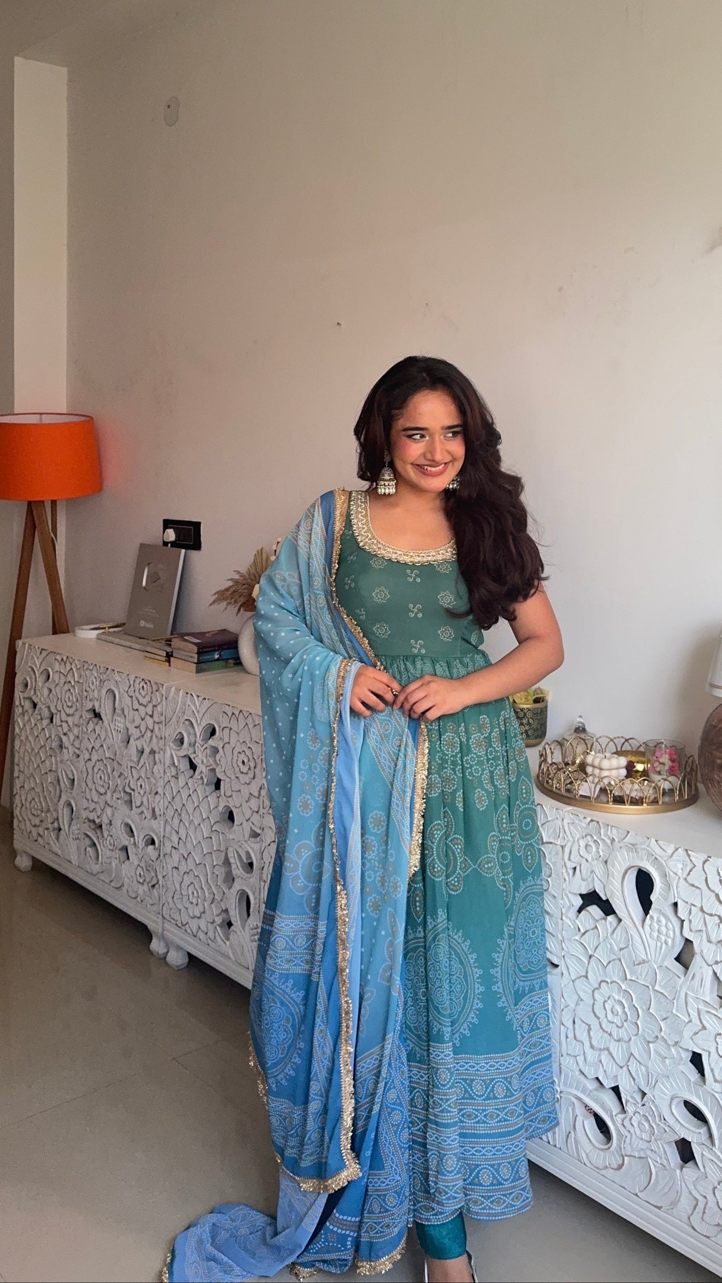 Neelaya Green Printed Anarkali Set