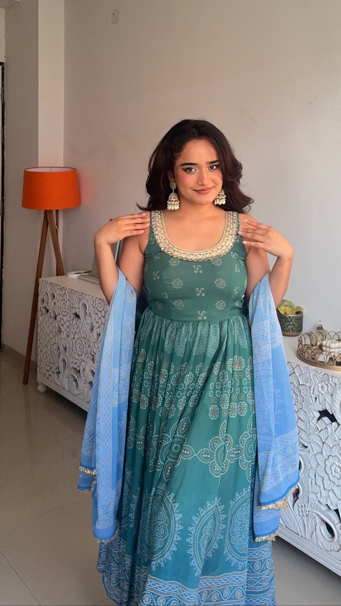 Neelaya Green Printed Anarkali Set