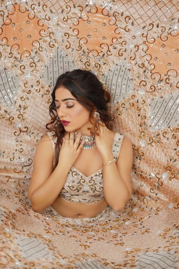 Peach All Over Worked Embroidery Lehenga