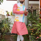 Cotton Silk Embroidered Kurta with Multiprint Basecoat