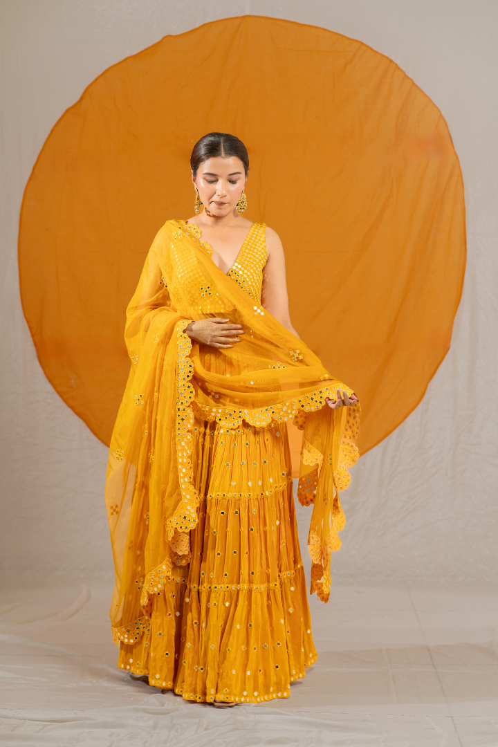 Opulent Granola Kanch Mirror Lehenga Choli with Dupatta