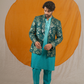 Emerald Sequin Jodhpuri with Lucknowi Embroidery and Silk Pants