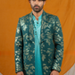 Emerald Sequin Jodhpuri with Lucknowi Embroidery and Silk Pants