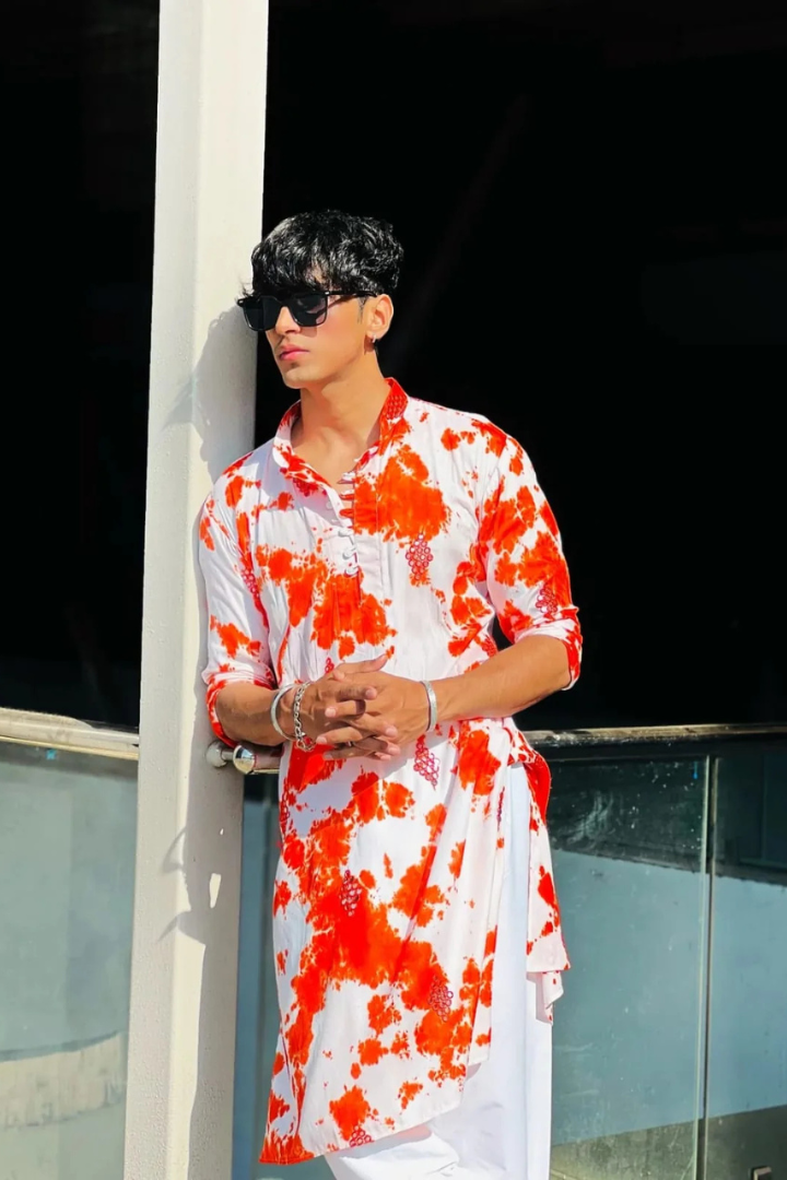 Buy Orange Rayon Batik Mirror Kurta