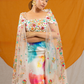 Splashy Draped Skirt with Crop Top and Net Shrug Dupatta