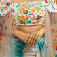 Splashy Draped Skirt with Crop Top and Net Shrug Dupatta