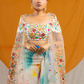 Splashy Draped Skirt with Crop Top and Net Shrug Dupatta