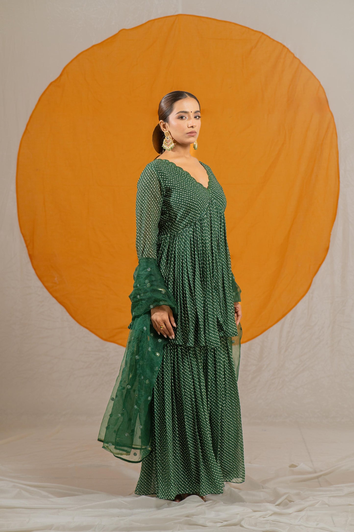 Hare Wala Bhandej Kurta and Sharara with Organza Embroidery Dupatta