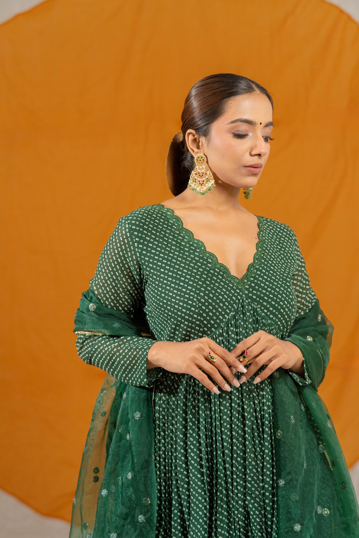 Hare Wala Bhandej Kurta and Sharara with Organza Embroidery Dupatta