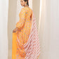 Yellow Floral Printed Anarkali Suit with Exquisite Border - Pant and Dupatta Included
