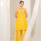 Vibrant Khatta-Nimbu Raw Silk Kurta with Embroidered Neck and Crushed Palazzo