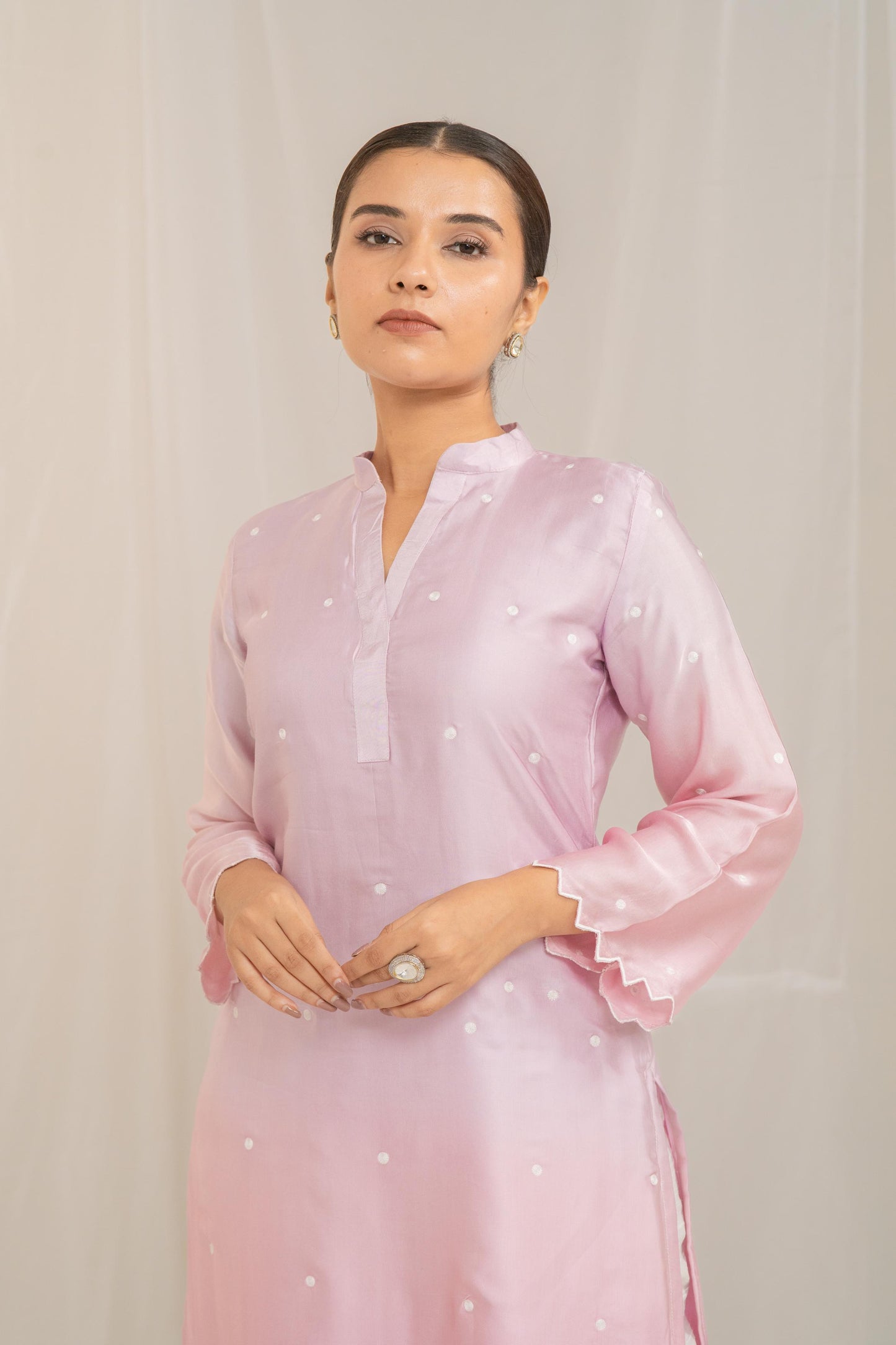 Pink Cotton Modal Satin Haryali Kurta Pant Set