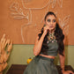 Grayish Green Velvet Lehenga and Crop Top Enriched with Golden Floral Mirror Detailing