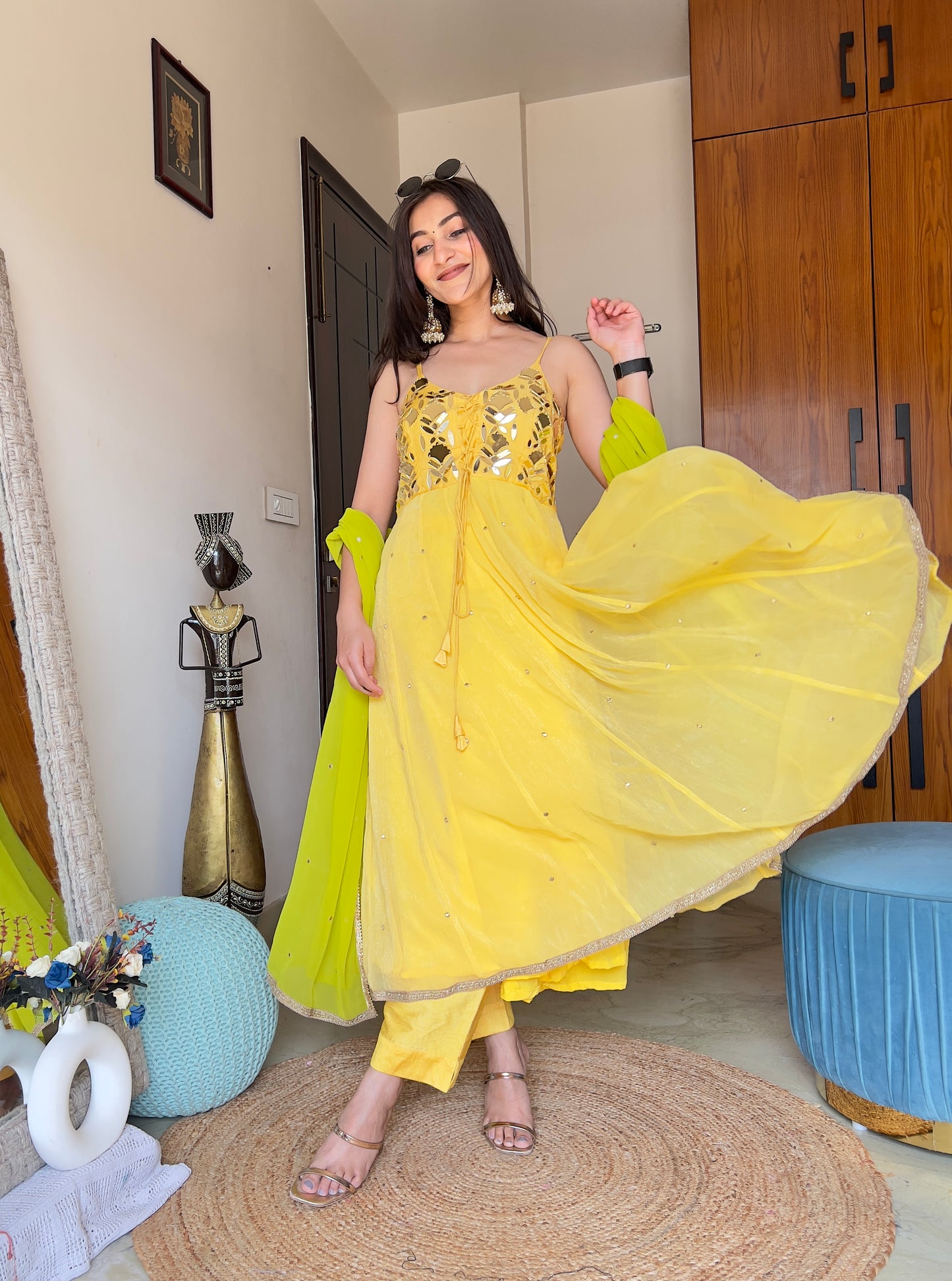 Yellow Georgette Anarkali Suit with Embroidered Dupatta